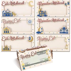 Foilswirl 1 Pcs Eid Mubarak Gifts Wooden Money Holders Wooden Ramadan Money Cash Envelope Box for Friends Family Photo Frame Souvenir DIY Present Gifts Party Decorations