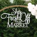 She's Fresh off the Market Sign for Backdrop,Wooden Wedding Party Wall Decor for Bridal Shower Bachelorette Engagement Party Decorations Supplies(16.93×11.02 in)