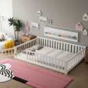 PVWIIK Full Size Montessori Floor Bed Frame with Convertible Door & Wood Slats for Kids,Wood Montessori Bed with Safety Guardrails for Girls & Boys,White