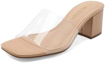 DREAM PAIRS Women's Square Open Toe Heels Sandals Low Block Chunky Heeled Sandals Slide Sandals Slip on Comfortable Casual Pumps Shoes, Size 8.5