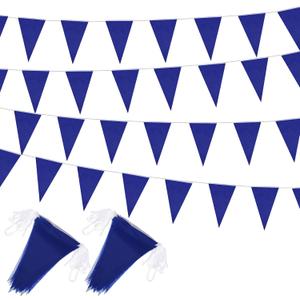 Panelee 300 Feet Blank Pennant Banners Flags String Hanging DIY 180 Pcs Triangle Bunting Pennant Garland for Opening Graduation Birthday Party Decoration Festival Celebration (Blue)