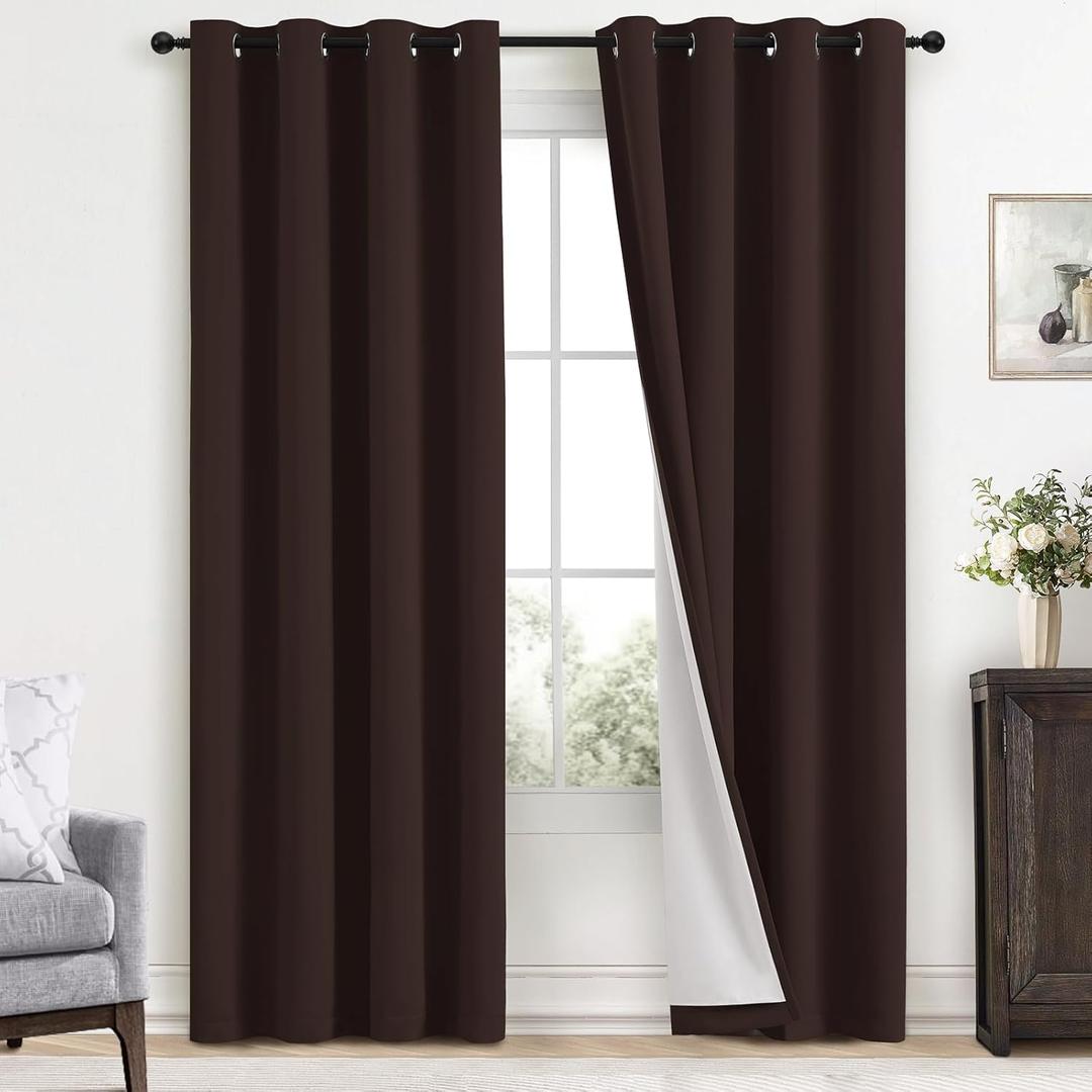Yakamok Room Darkening 100% Blackout Curtains Grommet Window Treatments with 2 Thick Layers-Brown Thermal Insulated Drapes Set of 2 Panels for Bedroom Living Room 52 Inches by 84 Inches Length