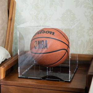 GENMOUS Clear Acrylic Basketball Display Cases UV Protected for Boys Room Decor, Large Display Holder Stand for Autographed Basketball, Memorabilia Display Box for Lego Mini Figures, Dolls, Car Models