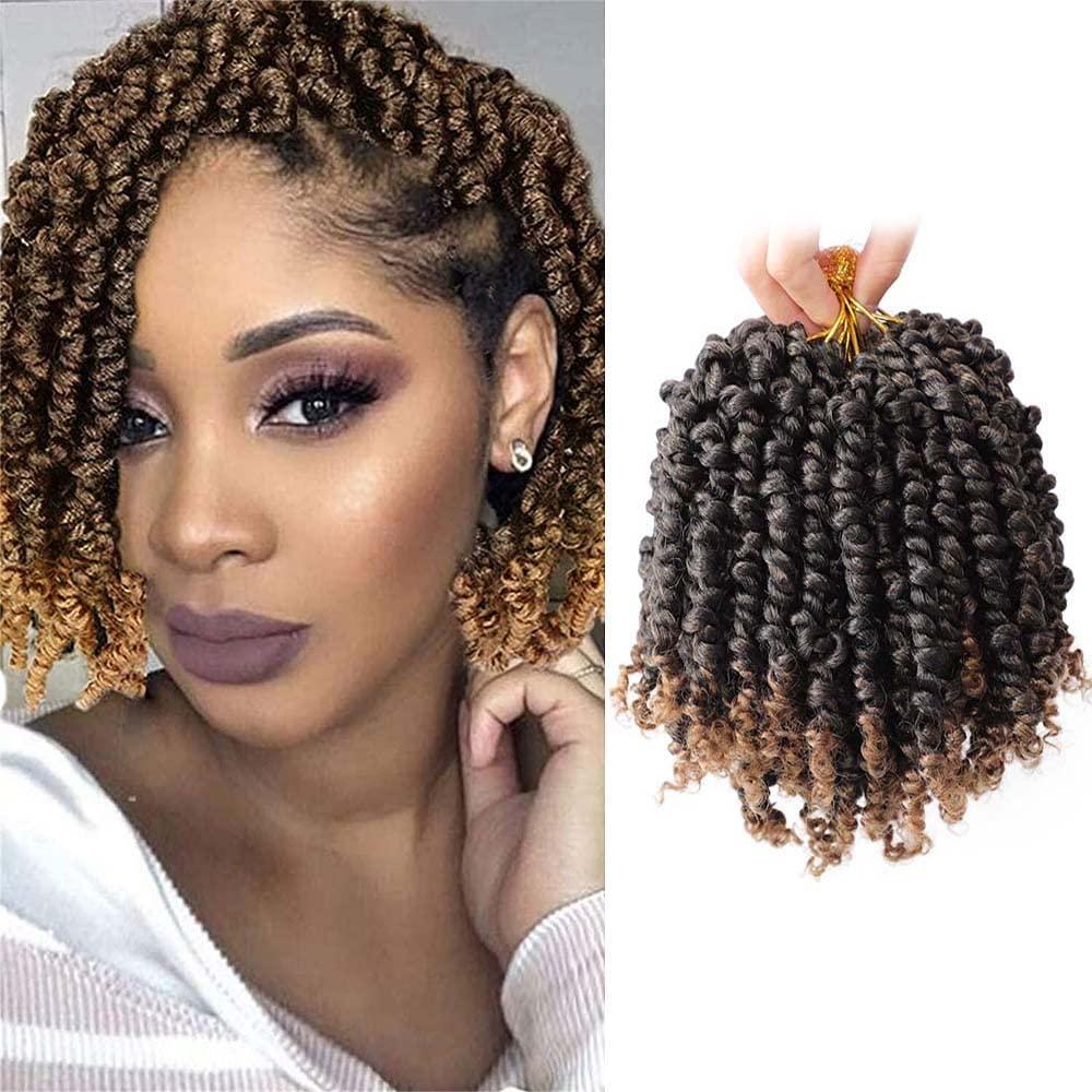VIOLET Pre-twisted Passion Twist Crochet Hair 6 Inch 9 Packs Passion Twist Hair Pre Looped Ombre Blonde Short Passion Twist Hair Crochet Braids Hair ExtensionsT27,6 Inch,9 Packs