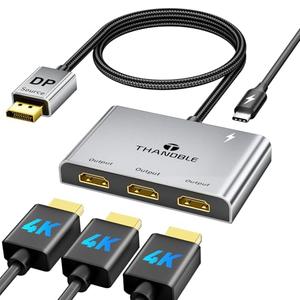 THANDBLE DisplayPort to HDMI Splitter for Multi Monitor Adapter, HDMI Splitter Extended Display 1 in 3 Out MST Hub (4K@60Hz) for Extended or Cloned Display Mode, DP to 3X HDMI Port with PC, NVIDIA AMD