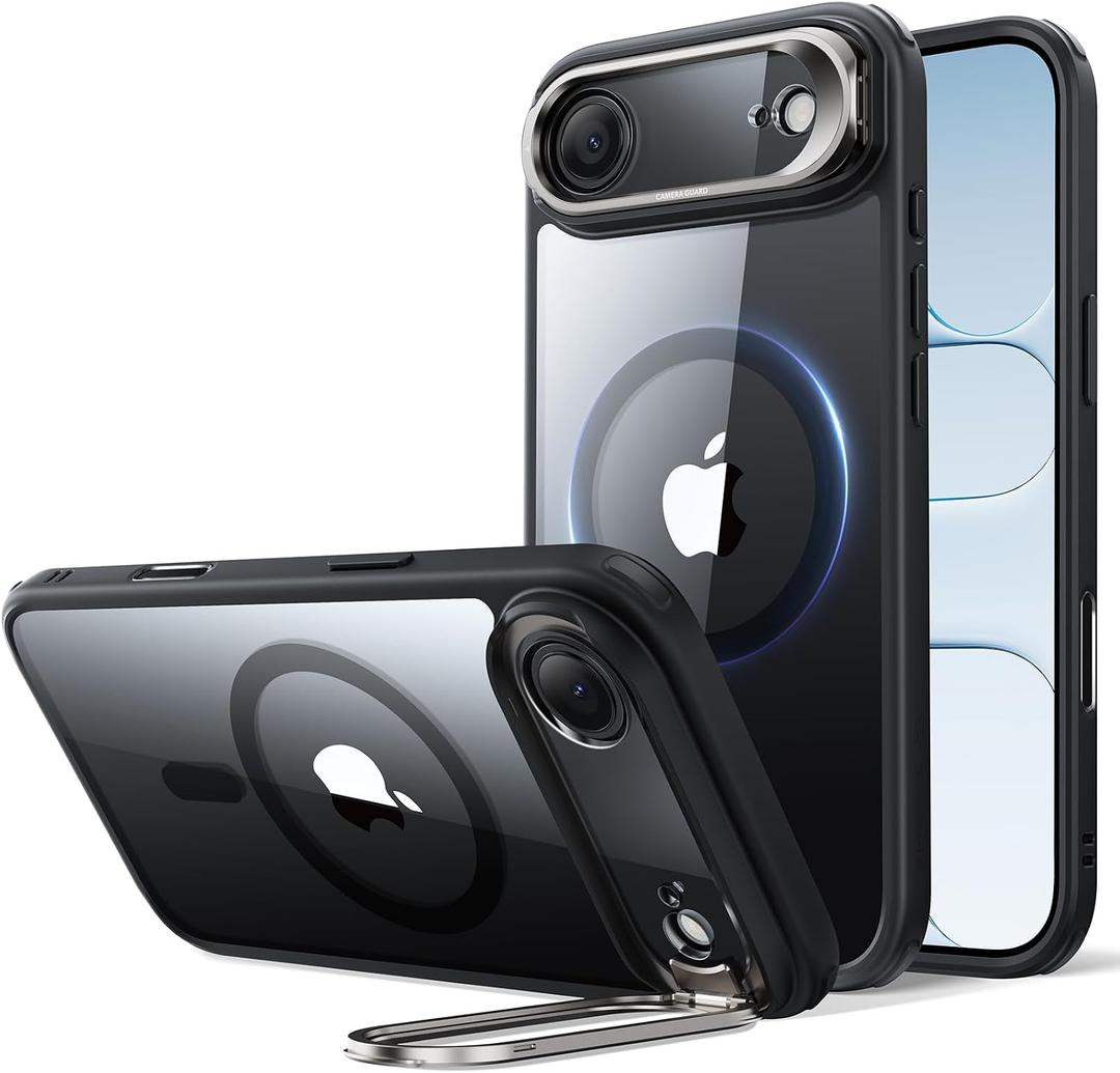 ESR for iPhone Air Case with Stash Stand, Compatible with MagSafe, Military-Grade Drop Protection Magnetic Phone Case for iPhone 17 Air, Scratch-Resistant Back Cover,Clear Black