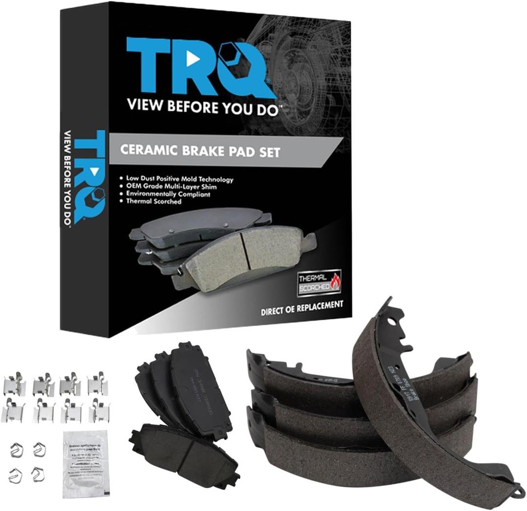 TRQ Front and Rear Ceramic Brake Pad Set Compatible with 2012-2018 Toyota Yaris L 2012-2018 Yaris LE 2007-2011 Yaris