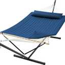 SUPERJARE 12ft Double Hammock with Stand, Rope Hammock for 2 Person, Detachable Hammock Bed and Pillow, Portable, Anti-Tip Safety Ropes, Carry Bag, Outdoor Backyard Patio Camping, Navy Blue