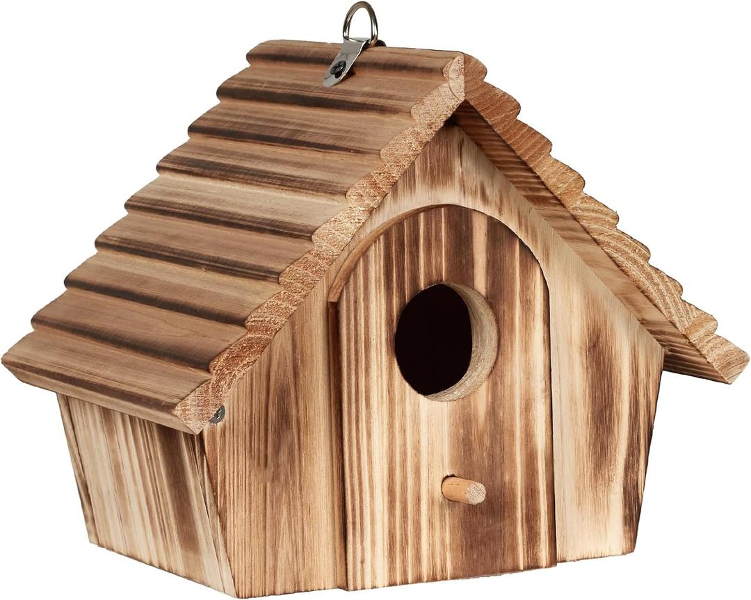 Bird House for Outside - Hanging Outdoor Birdhouse - Natural Wood Bird Nesting Box for Bluebirds, Hummingbirds, Finches, Wrens, Cardinals - Easy to Clean & Durable Garden Bird Shelter