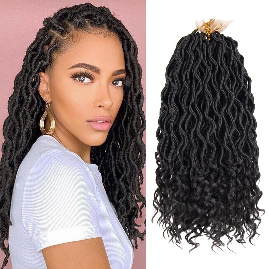 Goddess Locs Crochet Hair - 8 Packs 12 Inch Curly Locs Crochet Hair for Black Women, Crochet Pre-Looped Curly Hair Soft Faux Locs Synthetic Braiding Hair Extensions (12 Inch, 8 Packs, 1B#)