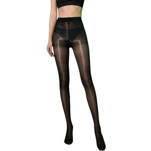 WDIRARA Women's Shiny Pantyhose Sheer Tights Oil High Waist Stockings Party Clubwear (Black, M)