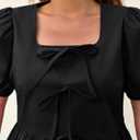 Tankaneo Womens Summer Peplum Babydoll Tops Square Neck Short Puff Sleeve Blouses Cute Ruffle Bow Shirts Black (Black, S)