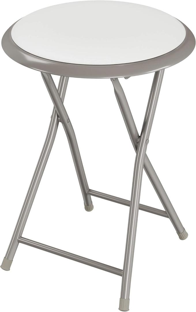 Lavish Home Portable Folding Stool with Backless Seat, White, 18 Inch