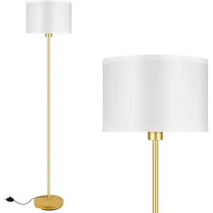 Gold Floor Lamp, Standing Lamp, 58" Tall Lamps for Living Room, Simple Pole Lamp with White Shade, On/Off Foot Pedal, Bright Corner Lamp for Kids Room Bedroom Office Decor(E26 Base, NO Bulb)