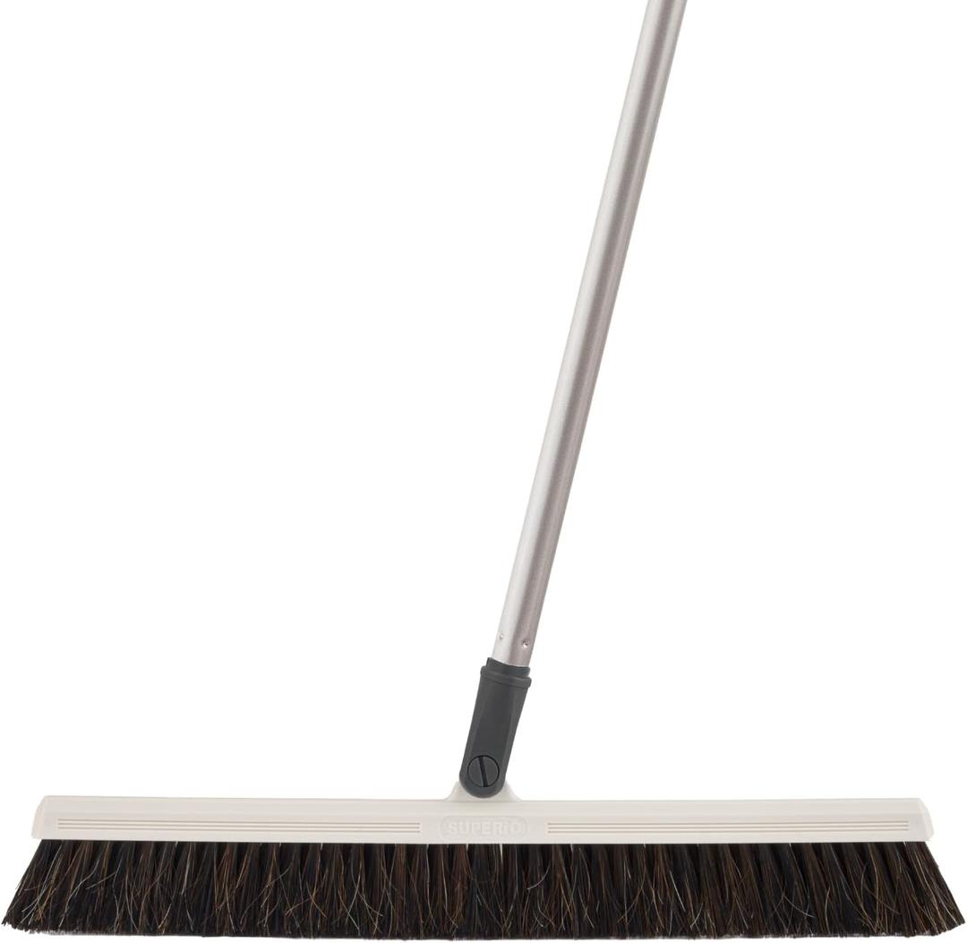 Horse Hair Broom for Hardwood Floors 18" Soft Bristle Narrow Thin Swivel Upright Dust Broom for Dog Hair, Kitchen & Home Use 54" Long Handle