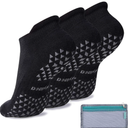 Hylaea Unisex Non Slip Socks with Grip for Yoga, Hospital, Pilates, Barre | Ankle, Cushioned, 3 Pairs Black, L/XL