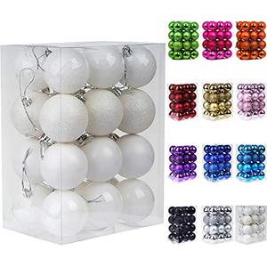 Emopeak 24Pcs Christmas Balls Ornaments for Xmas Christmas Tree - 4 Style Shatterproof Christmas Tree Decorations Hanging Ball for Holiday Wedding Party Decoration (White, 2.4"/6.2CM)