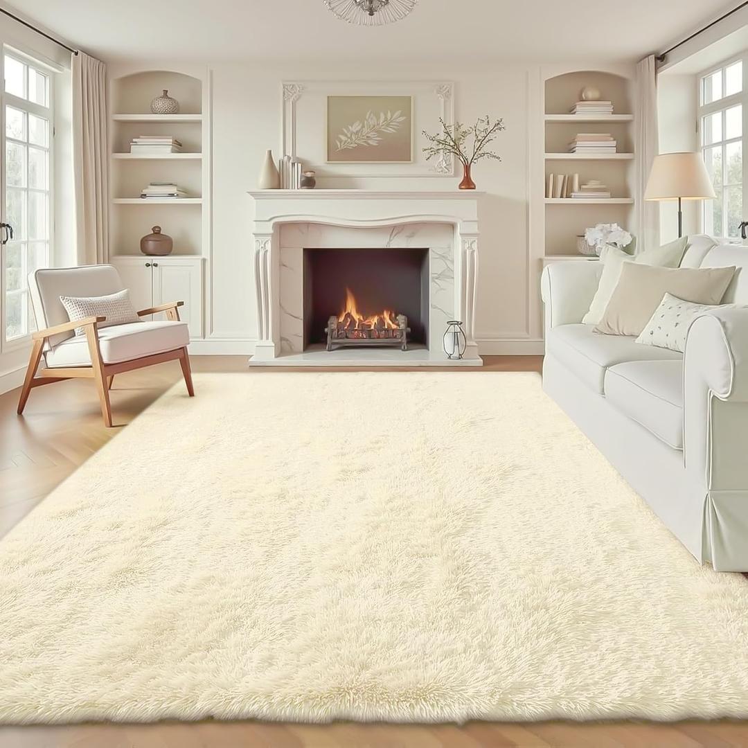 8x10 Area Rugs Cream White: Fluffy Shag Soft Washable Rug Large Fuzzy Plush Indoor Carpet for Living Room Bedroom Nursery Playroom (Cream White, 8'x10')