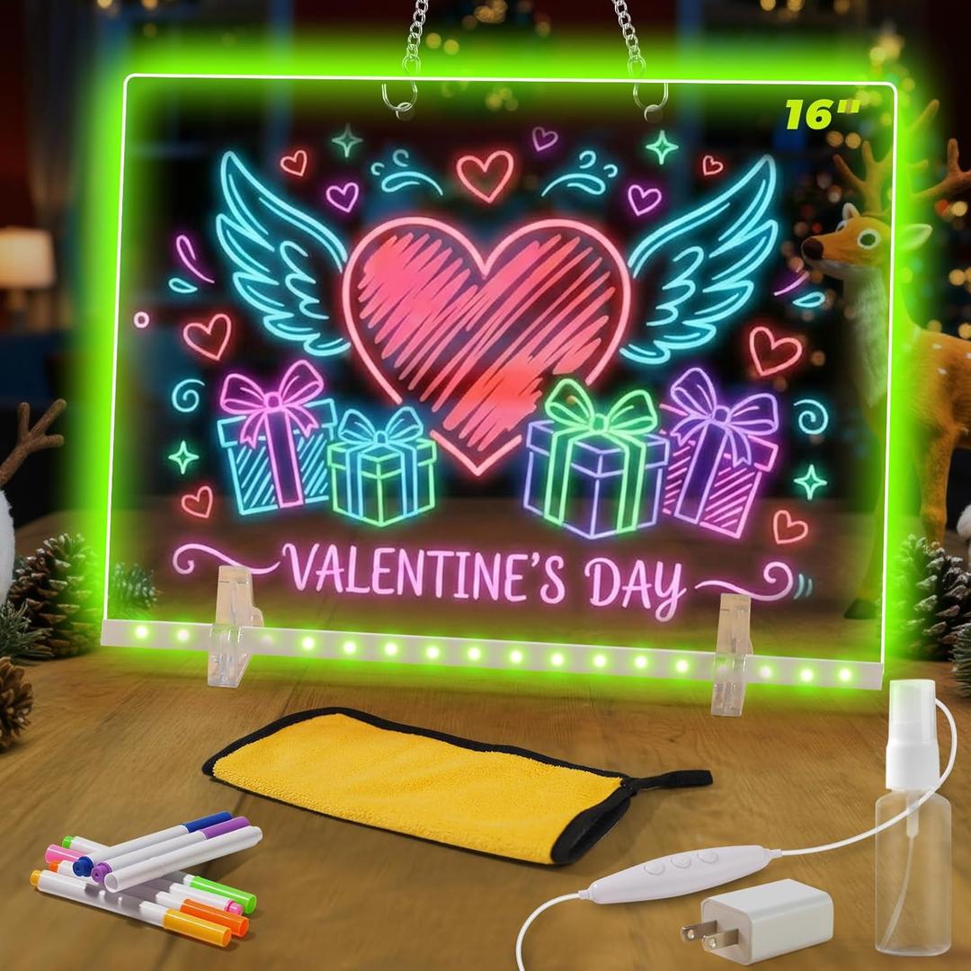Lumiboard Led Drawing Board with 7 Colors,12"X8" Acrylic Dry Erase Board with Light, Include Adapter, Hanging Chain, Led Drawing Board for Kids with Stand,Valentine's Day Gift