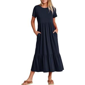 ANRABESS Womens 2025 Summer Casual Maxi Dress A line Tiered Flowy Short Sleeve Crewneck T Shirt Beach Travel Long Dresses, Large 