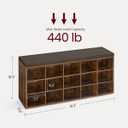 VASAGLE CUSTOS Collection - Shoe Bench, Storage Bench with Padded Seat, Entryway Bench with 15 Compartments, for Bedroom, 11.8 x 41.3 x 18.9 Inches, Rustic Brown and Chestnut Brown ULHS15BX, 15 Cubbies