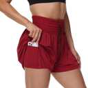 Blaosn Flowy Athletic Shorts for Women Gym Workout Running Short Pants High Waist Skort with Pocket Casual Summer Clothes (Red, XL)