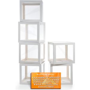 White Transparent Balloon Boxes With 78 Letters, Name Boxes for Baby Shower, Clear Baby Box Blocks Backdrop for 1st Birthday, Bridal Shower, Graduation Prom Party, Gender Reveal Decoration, 6 PCS