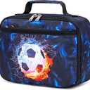 LEDAOU Lunch Bag Kids Insulated Lunch Box Boys Girls Insulated Reusable Lunch Bag for School Picnic Hiking Work (Soccer Black Blue)
