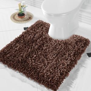 Yimobra Toilet Rugs U Shaped Washable, Extra Thick Soft Absorbent Chenille Contour Bathroom Rugs for Toilet 24x20 Inch, Quick Dry Non Slip Toilet Mat for Bath Floor, Brown
