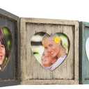 EXCELLO GLOBAL PRODUCTS Rustic Heart Shaped Photo Collage: Holds 3 Pictures, Folding Hinge, Shabby Chic, Distressed Wood, for Table Top or Wall Display. Holds Triple 5.25" x 5.25" Pictures
