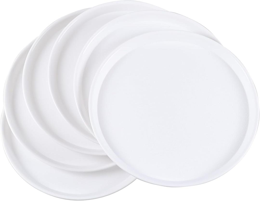 Bringer 14 Inch Round Food Serving Tray for Restaurant, 6 Pack Plastic Round Serving Trays, White