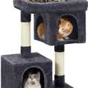 Feandrea Cat Tree, 33.1-Inch Cat Tower, Plush Condo for Large Cats up to 16 lb, Large Perch, 2 Caves, Scratching Post, Smoky Gray UPCT61G