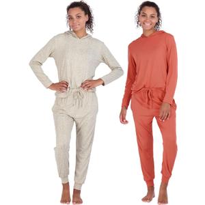 Real Essentials 2 Pack: Women's Soft Long Sleeve Sleep Set - Comfortable Lounge Pull Over Hoodie and Henley Jogger (1X)