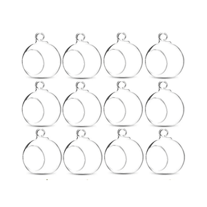12 Pcs Hanging Glass Tealight Holder Globe Plant Terrariums Glass Orbs Air Plants Tea Light Candle Holders Home Decor Indoor Outdoor Garden DIY Gifts With Flowers and Charms