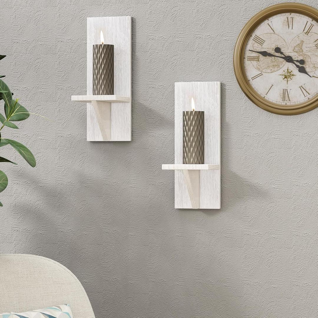 WELLAND Wall Mount White Candle Holders Wall Planter Holder Hanging Wall Sconces Farmhouse Wall Decor Floating Shelves Set of 2