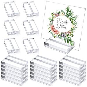 Blulu 20 Pieces Acrylic Place Card Holders 2 Inch Clear Stands Base with 3 mm Card Slot Numbers Display Table Sign for Wedding Exhibition Office Cafe Restaurant Photo Menu Meeting Table Decorations