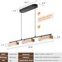 37.6" Linear Kitchen Island Lighting, 28W Wood Farmhouse Chandelier Dining Room Light Fixture, 3-Light Rustic Dimmable Pendant Lights for Kitchen Island Over Table, 37.6 in - Large Plate