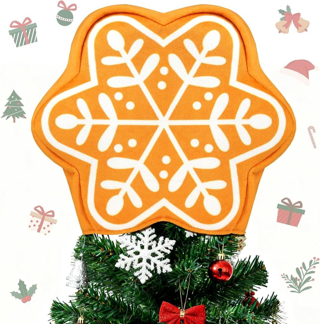 Eyourlife Christmas Gingerbread Tree Topper Snowflake Gingerbread Tree Topper Ornaments for Xmas Holiday Party Winter Indoor Outdoor Tree Top Decorations