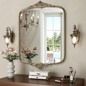 Vintage Gold Oval Mirror, 24x32 Inch Antique Bathroom Oval Mirrors for Over Sink, Ornate Framed Mirrors for Bedroom Fireplace Entryway Mantel