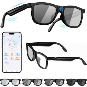 2026 Smart Audio Glasses with Electrochromic Lenses, Adjustable Tint Sunglasses for Driving,Travel,Daily Use,Open Ear Bluetooth 5.4, AI Translation, Premium Tech Gadget Gift for Men Women