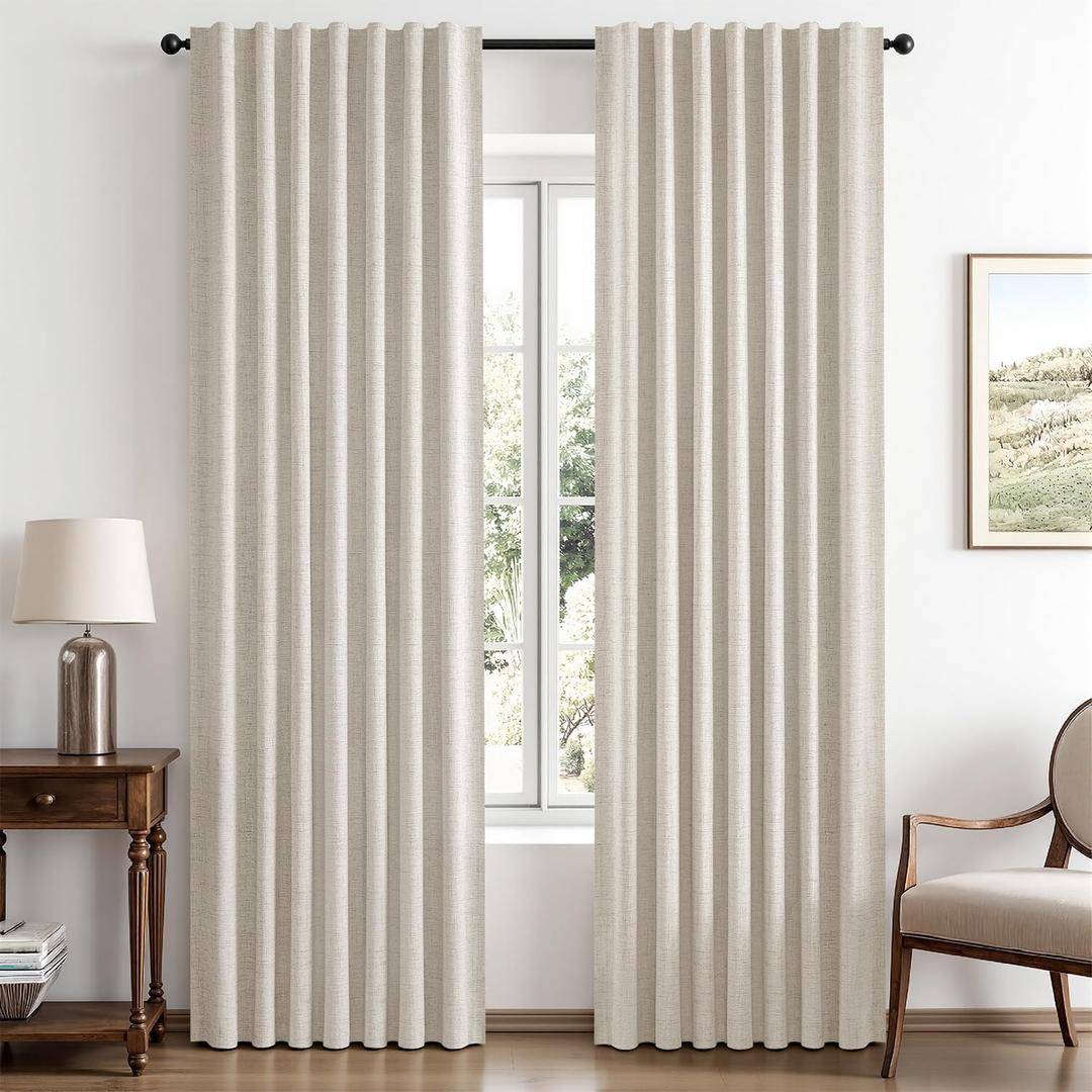 MIULEE 100% Blackout Linen Curtains for Bedroom 42 x 84 Inch Birch 2 Panels | Thermal Insulated, Room Darkening Drapes for Living Room, Back Tab Rod Pocket Pinch Pleated, Solid Luxury Decor