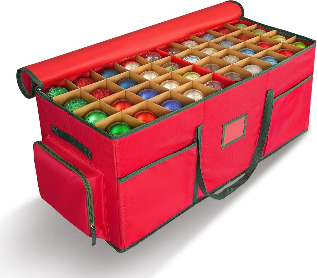 HYRIXDIRECT Christmas Ornament Storage Box -Up to 160 Holiday Ornaments with Adjustable Dividers & 6 Pockets Large Capacity Storage Container for Christmas Decorations Toys Gift Wrap Organizer
