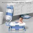 MoreFeel Collapsible Baby Bathtub for Newborn with Thermometer & 1 Hooded Towel & 1 Soft Floating Cushion, Portable Travel Bathtub with Drain Hole, Durable Foldable Baby Tubs for Infants to Toddler