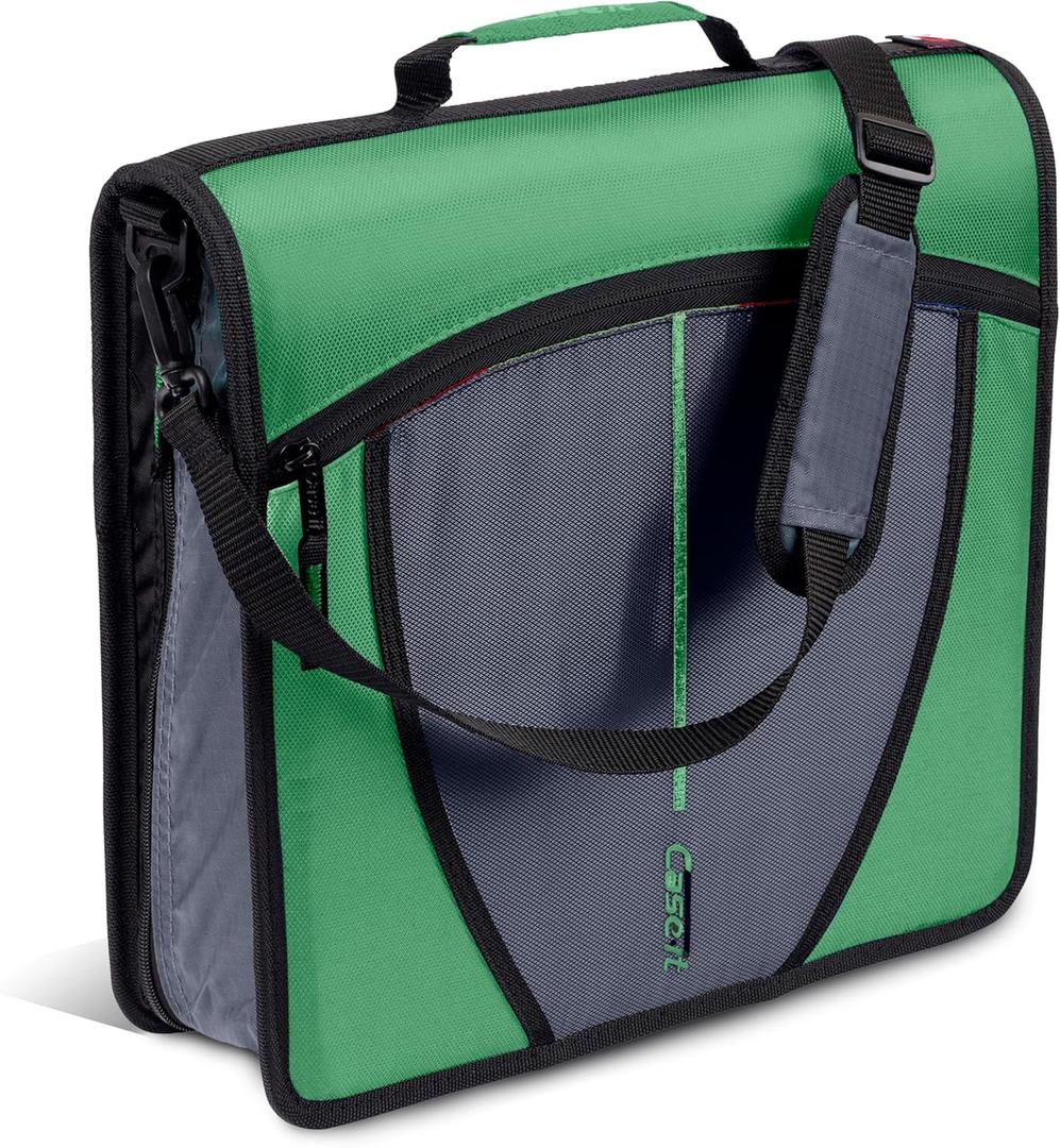 Case-it Mighty Zip Tab School Zipper Binder | 3-Inch O-Rings, 600-Sheet Capacity, 5-Subject Expanding File Folder, Multiple Pockets & Storage Organizer, Shoulder Strap | D-146 Canopy Green