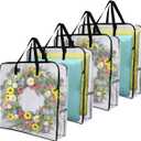 VENO 4 Pack Spring Wreath Storage Bag, Summer, Christmas Decoration Garland Container, 30 Inch Clear Door Wreath Organizers, Moving Boxes, Packing Supplies for College (Square - 4 Pack)