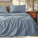 Shilucheng 100% Egyptian Cotton King Size Sheets Set - 1000 Thread CountLuxury Cotton Bed SheetsBreathable & Cooling Bedding and Pillow Cases, 16 Inch Deep Pocket - 4 Piece (French Blue, King)