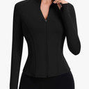 ZHENWEI Workout Jackets for Women Full Zip Up Cropped Athletic Long Sleeve Lightweight Slim Fit Running Tops with Pockets, L