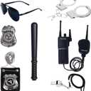 7 Pcs Police Costume Accessories,Police Officer Pretend Play Accesserioes Set with Sunglasses,Badges,Handcuffs,Baton,Whistle and Walkie-Talkies