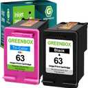 GREENBOX 63 Ink Cartridges Combo Pack Replacement for HP 63 63 Ink Cartridge Black and Color for Envy 4512 4520 Officejet 3830 4650 5255 Deskjet 1112 3634 3632 3639 Printer Ink 63, 2 Pack 63 Ink