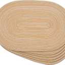 Noctiflorous Oval Braided Placemats Set of 6 Woven 12x18 Inch Non Slip Washable Heat Resistant Place Mats Round Tablemats for Dining Kitchen Party Daily Table Decor Dinner Mats (Beige Brown, 6)